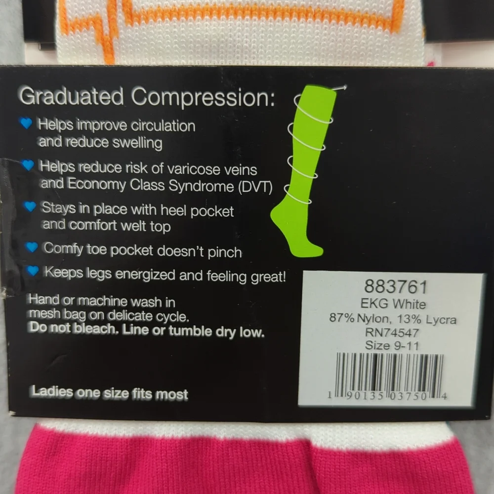 Nurse Mates compression socks 12-14mmHg 9-11 EKG‎ white